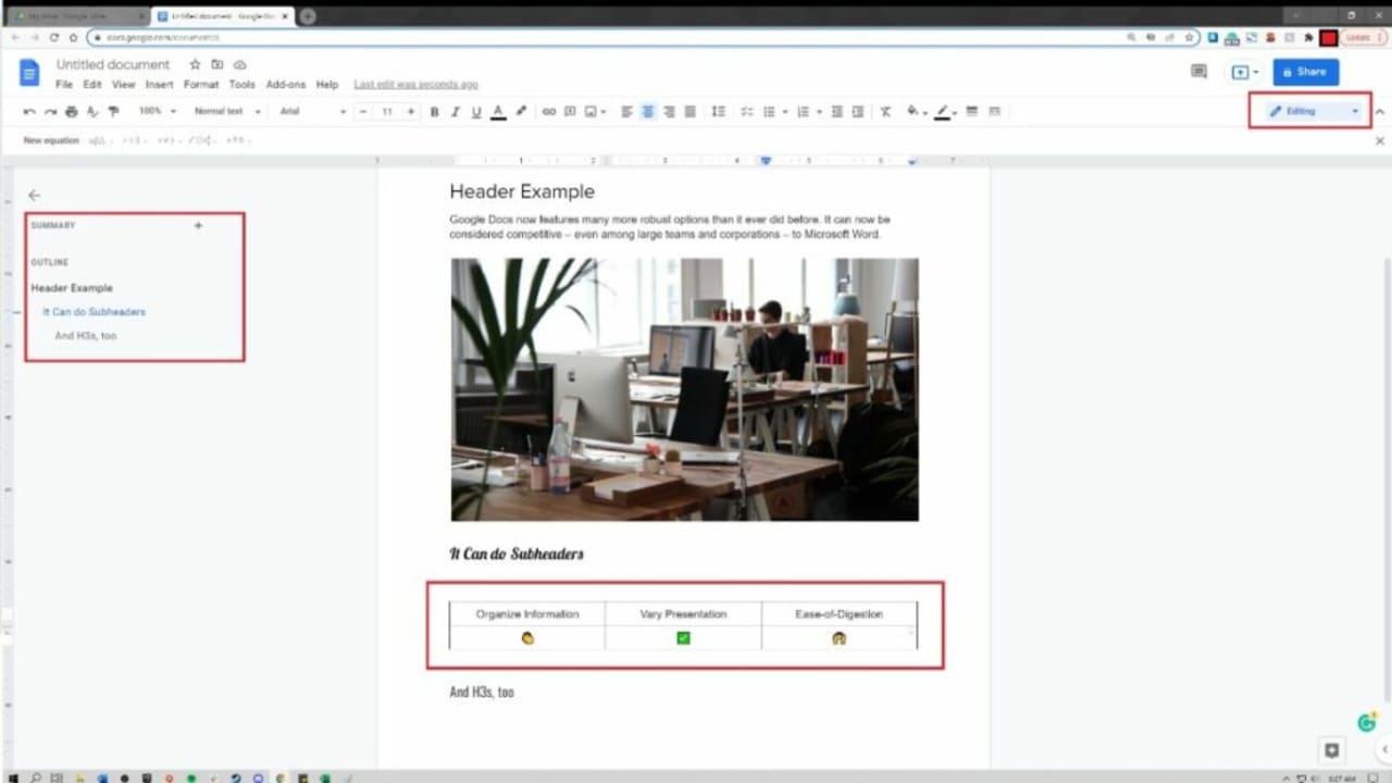 image of Google Docs features
