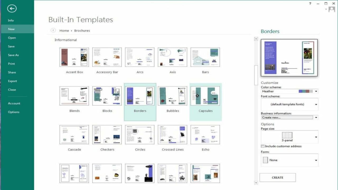 Built-in templates from Microsoft Publisher.