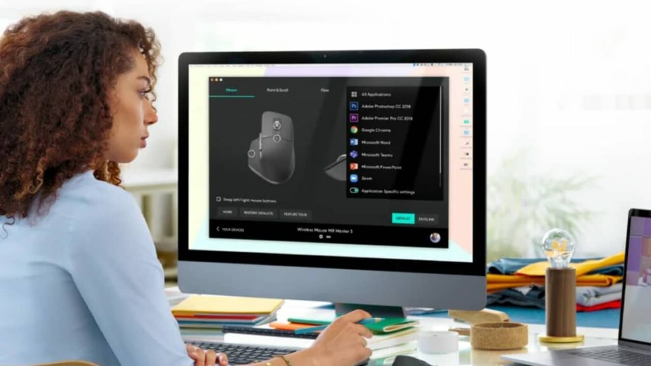 image of a woman using the Logitech Options software