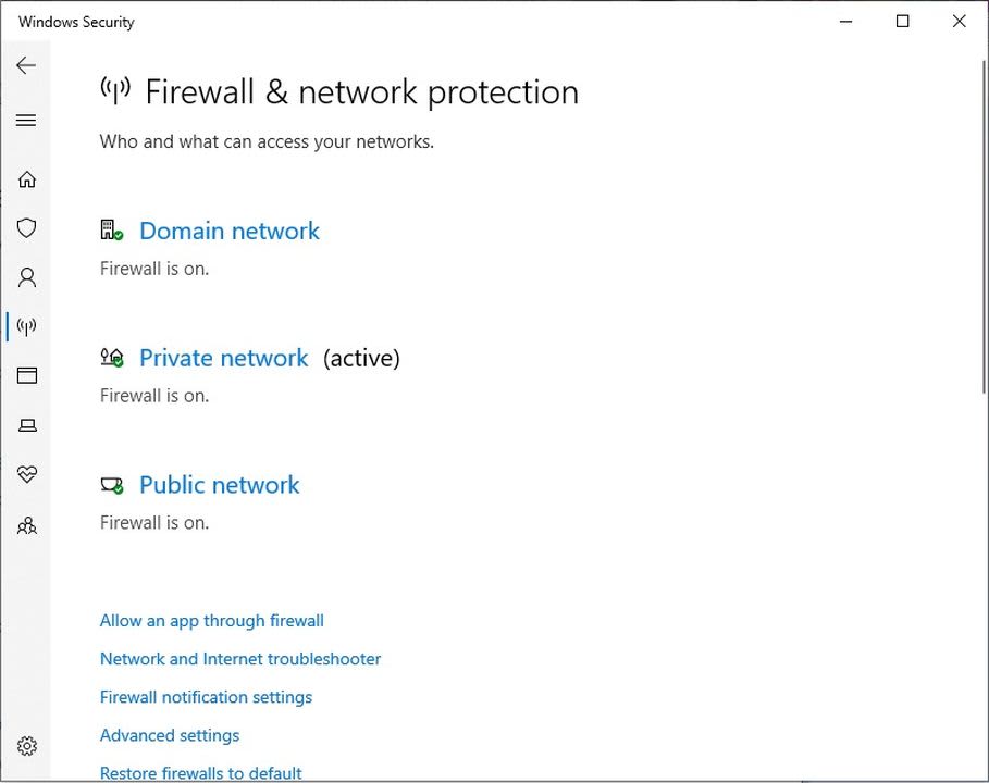 Windows Defender's firewall option.