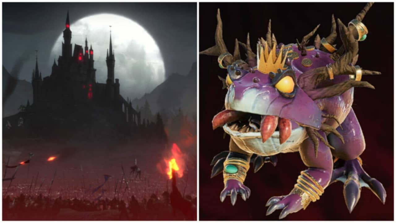 image of a castle under siege and a frog boss in V Rising