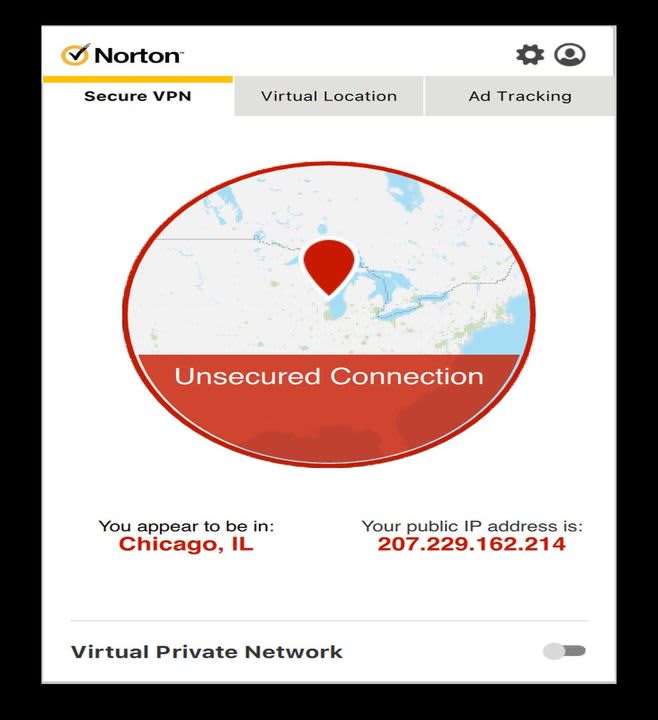 Norton 360's VPN screen.