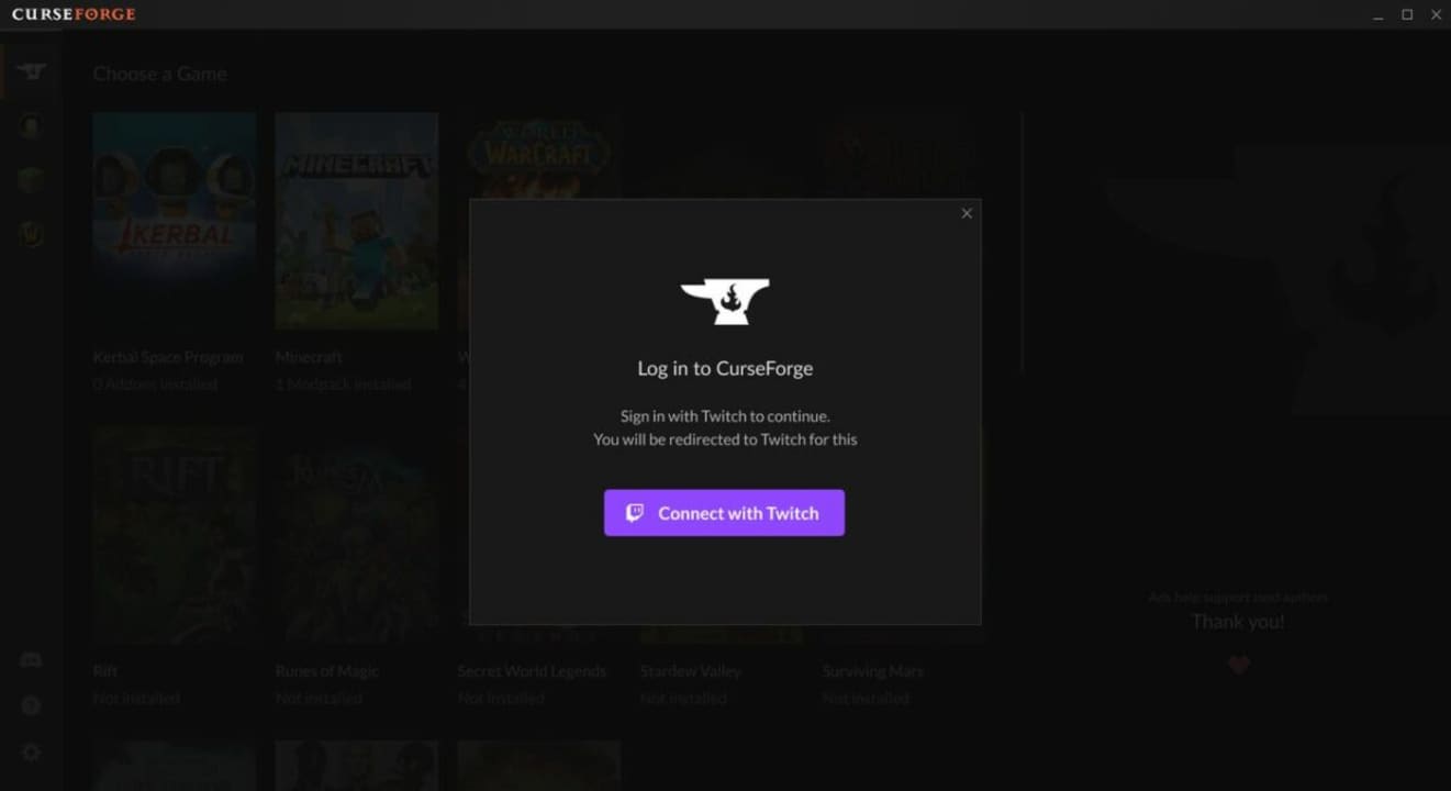 Log in with your Twitch account