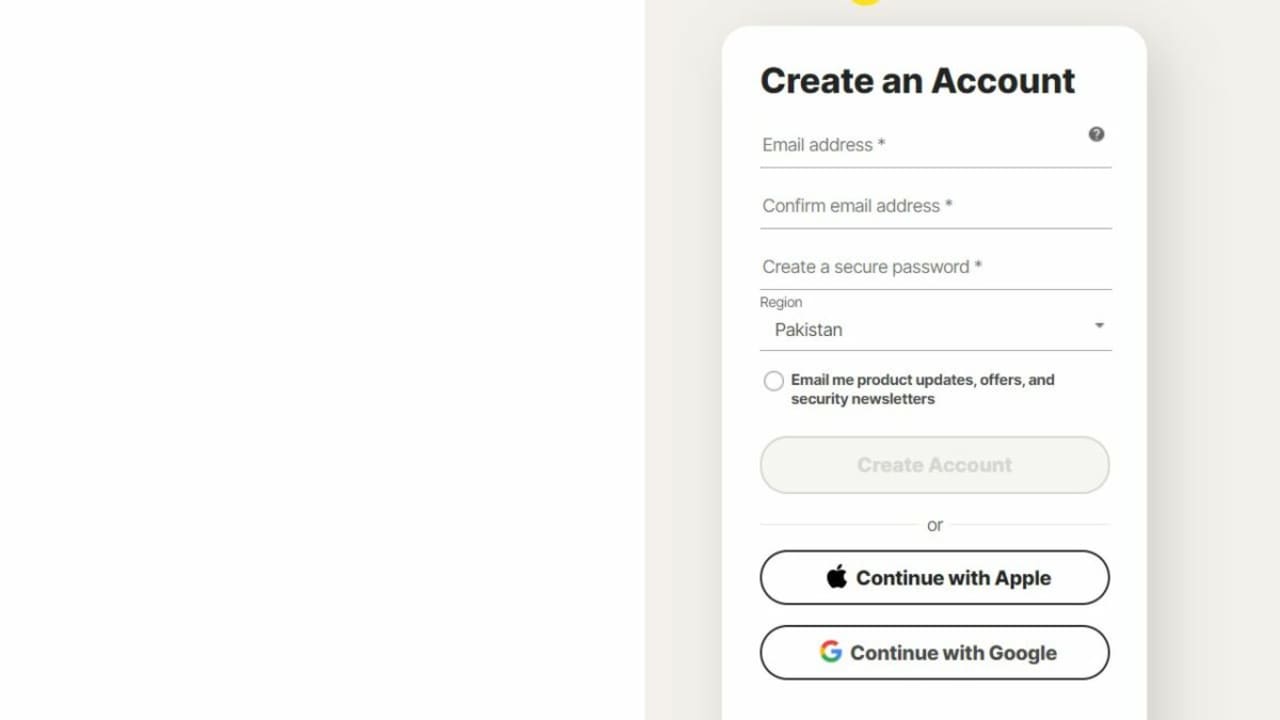 Create an account to set up the password Vault