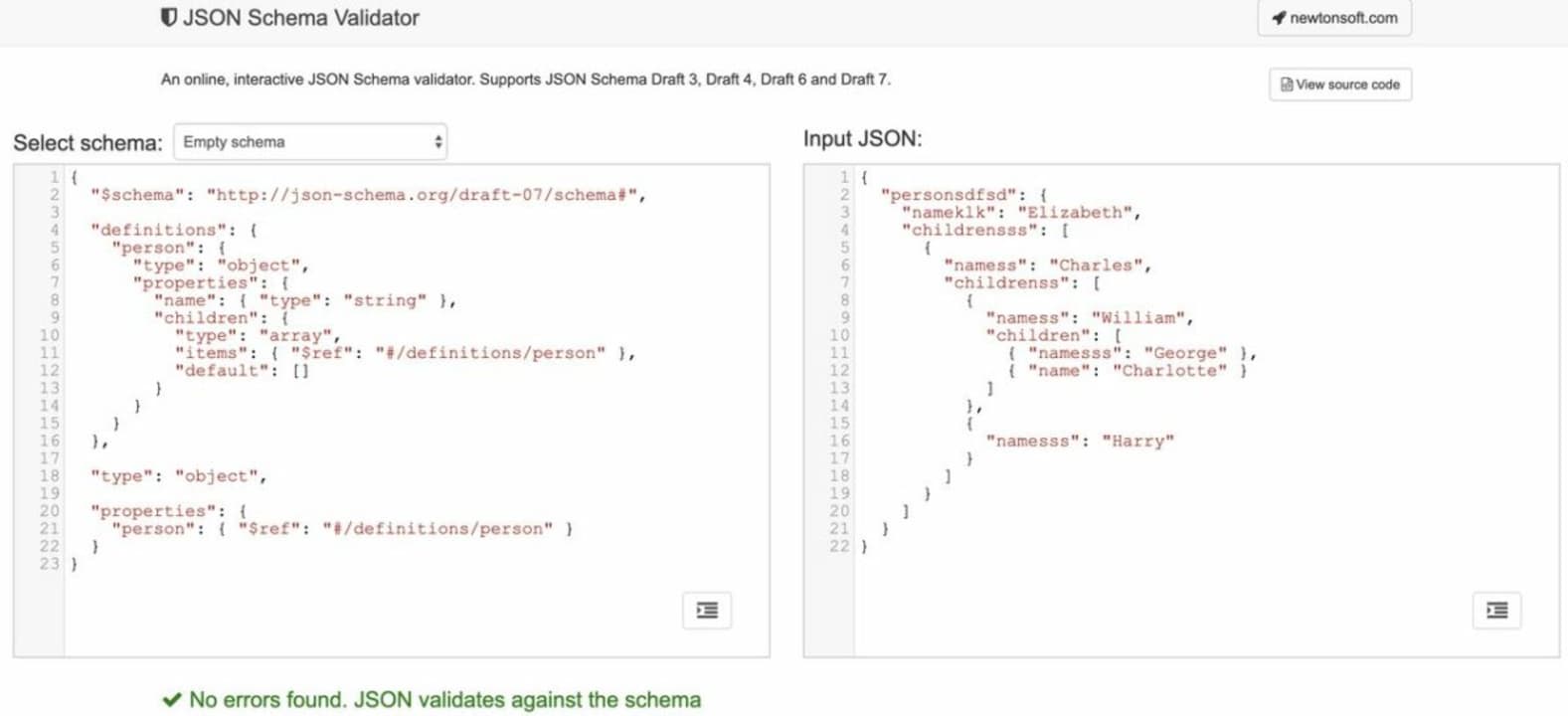 Use the online JSON Schema validator to confirm your JSON data is valid