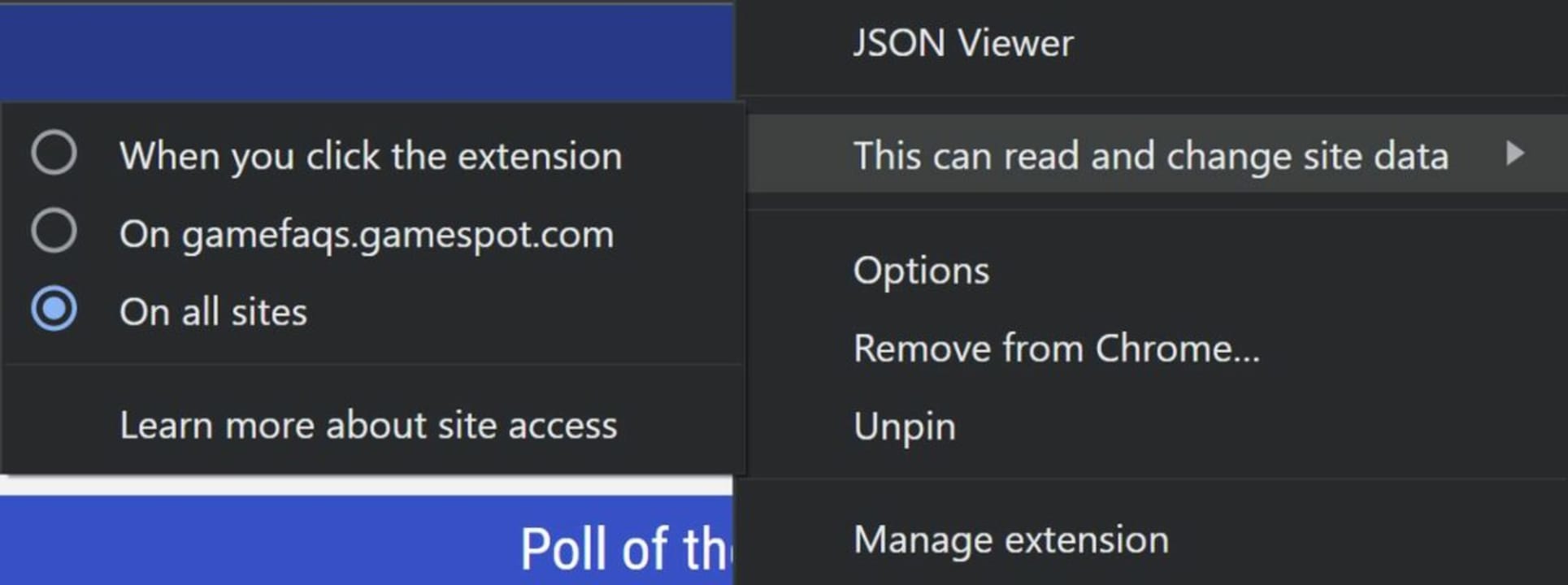 From this menu, select how you want JSON Viewer to interact with sites you visit