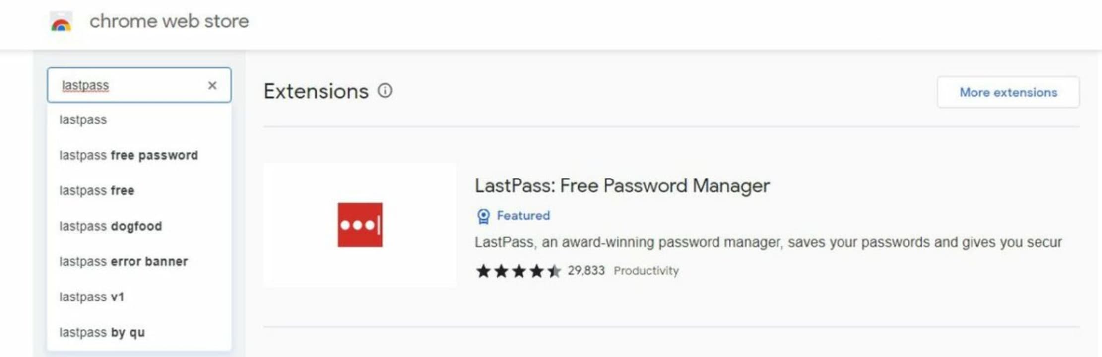 LastPass in the Chrome Webstore
