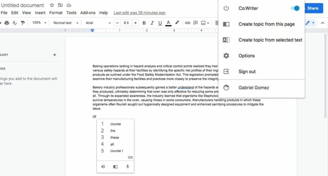 Turn on the CoWriter Chrome extension