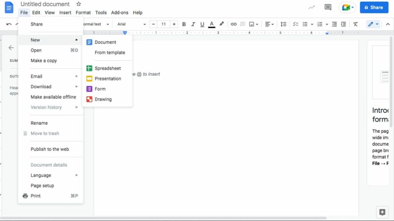 Create a new text document in Google Drive