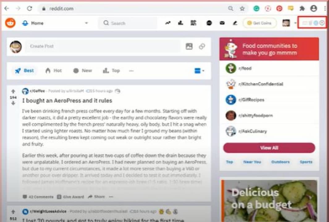  A screenshot of the Reddit website with the Reddit Enhancement Suite extension logo in the top right corner.