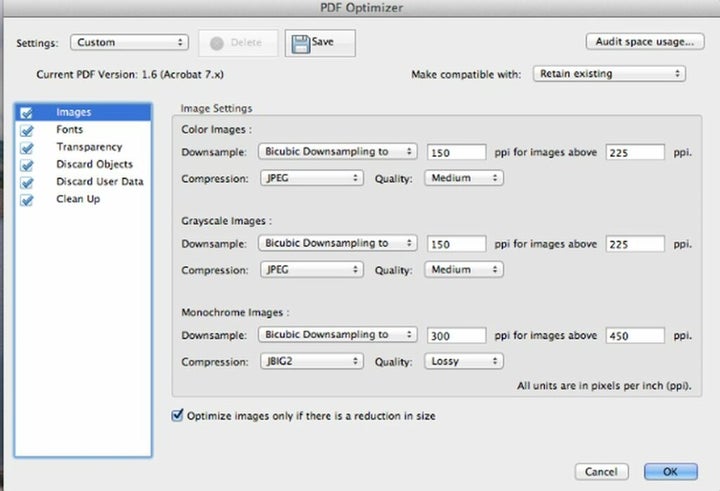 Use this screen to adjust what you want compressed.