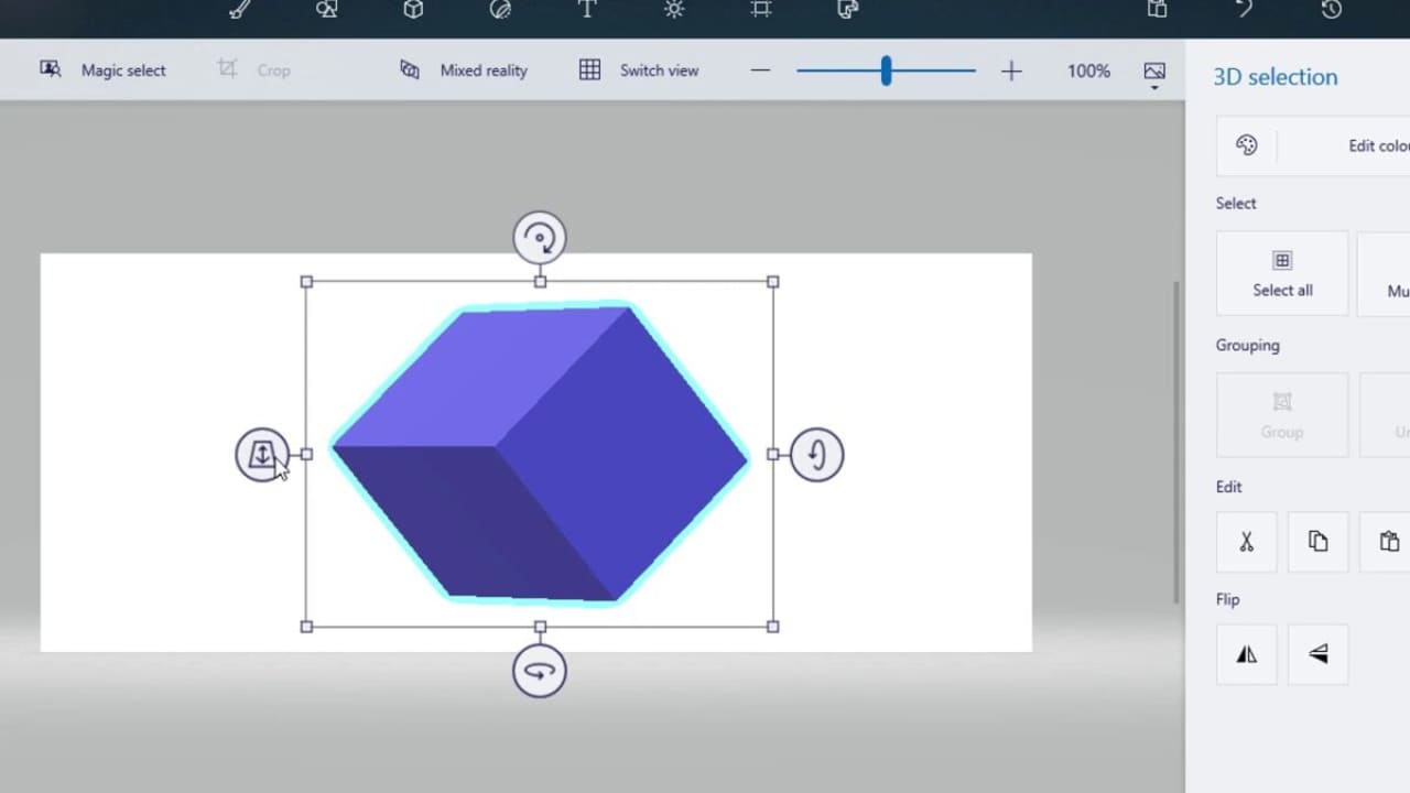 Rotate your image by degrees using 3D Paint's Perspective Anchors
