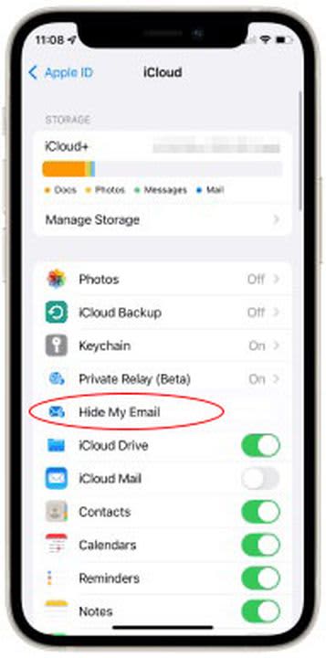 Hide My Email in iOS’ iCloud menu
