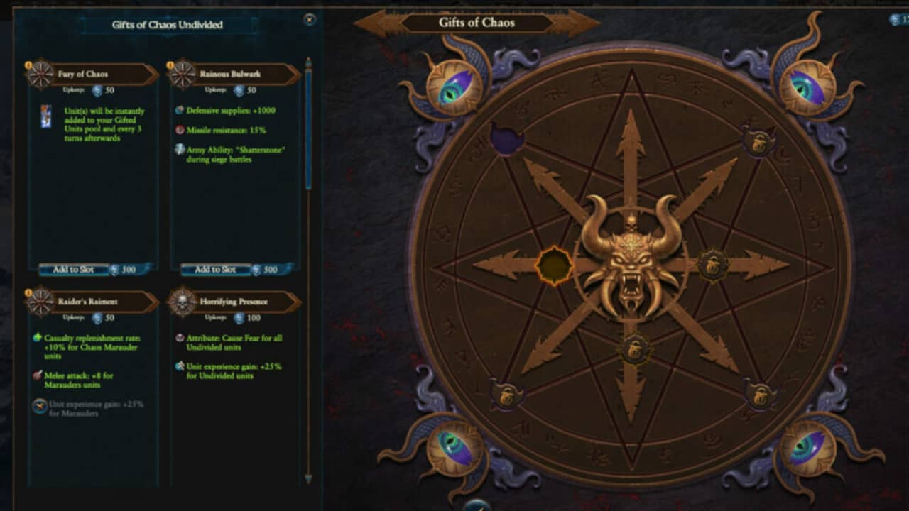 image of chaos gift UI in Total War: Warhammer III Champions of Chaos DLC