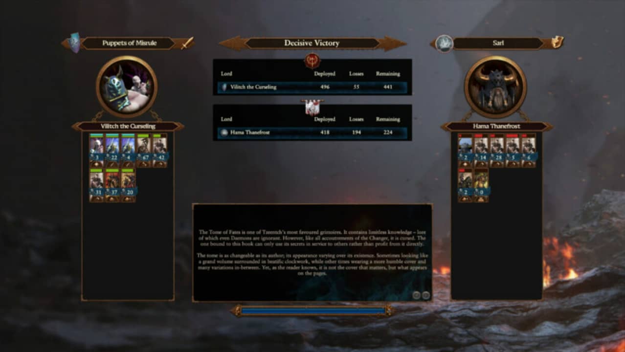 image of Vilitch's victory screen in Total War: Warhammer III Champions of Chaos DLC