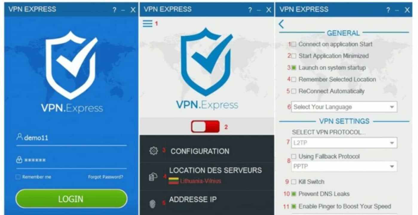 Set your Express VPN options on this screen.