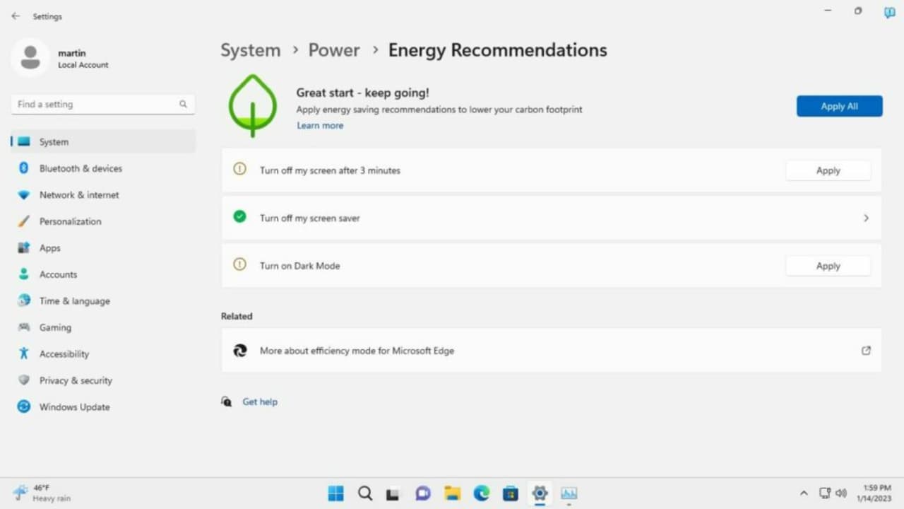 Energy Recommendations Windows 11