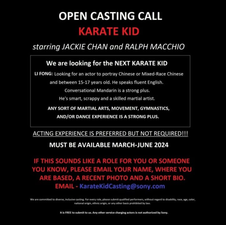 New Karate Kid casting call: Answer the call! Be the next Karate Kid in the legendary saga. Casting is now open for skilled teens. Explore now.
